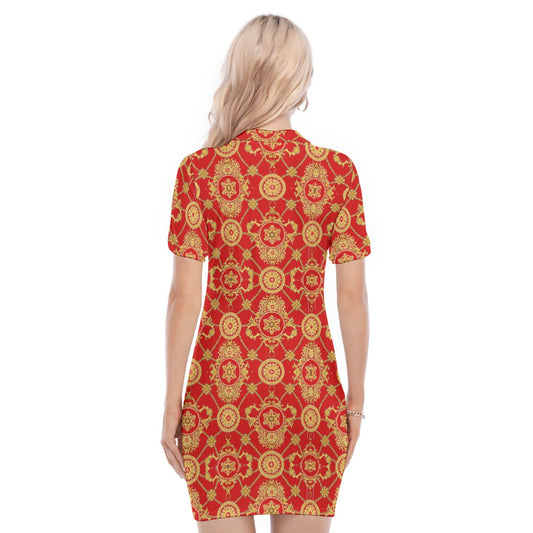 All-Over Print Women's Polo Collar Dress