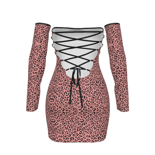 All-Over Print Women's Off-shoulder Back Lace-up Dress